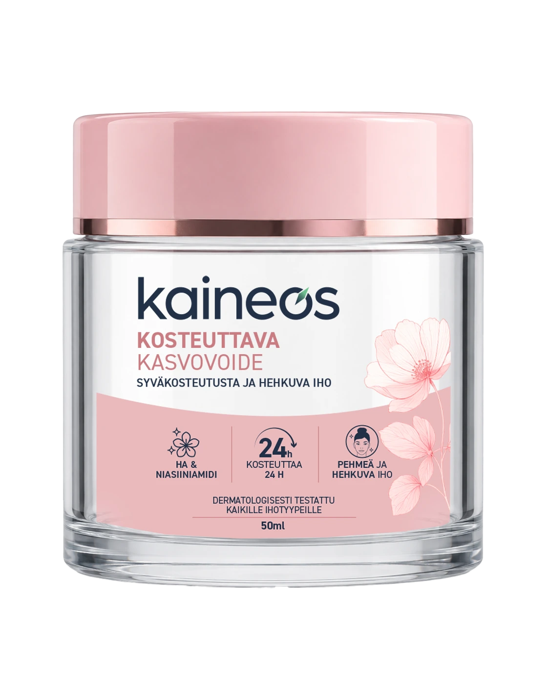 Crema facial hidratante Kaineos con etiquetado INCI multidioma